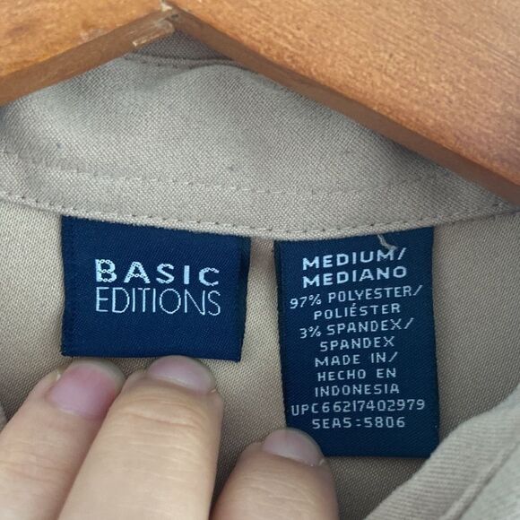 Basic Edition Button Down Blouse Top Tan/Brown Size M - Picture 3 of 5